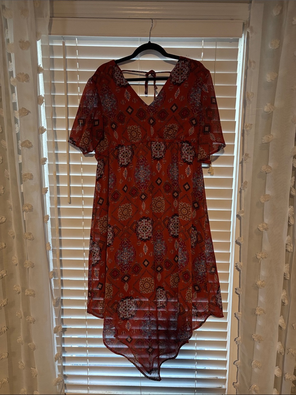 Maurices Red Patterned High-Low V-Neck Dress